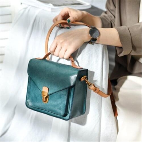 Genuine leather small square bag retro lock college style messenger bag original soft leather shoulder messenger female bag