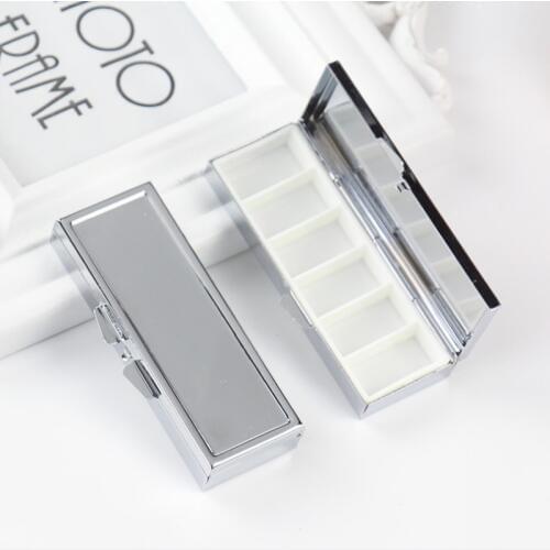 16pcs/lot Metal Silver Pill Boxes Holder 6 Grids square Medicine Case Small Portable Cases Container Splitters Health Care MR085