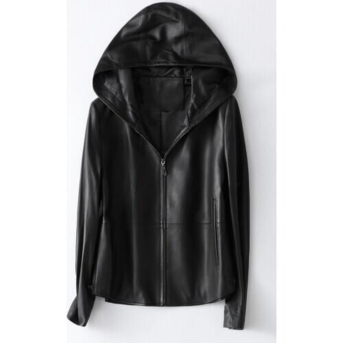 Fashion High Quality Real Sheepskin Leather Jacket Hooded Womens Jackets Spring 2020 Female Jacket Woman Coat Chaqueta Zjt412