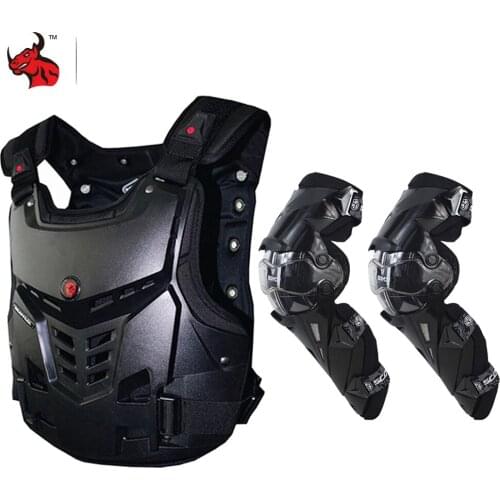 SCOYCO Motorcycle Jacket Motocross Chest Back Protector Body Armor Motorcycle Riding Racing Vest+Motorcycle Knee Protector