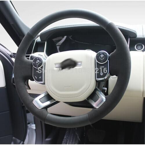 For Land Rover Range Rover DIY Black Perforated Suede Leather Hand sewing Steering Wheel Wrap Cover
