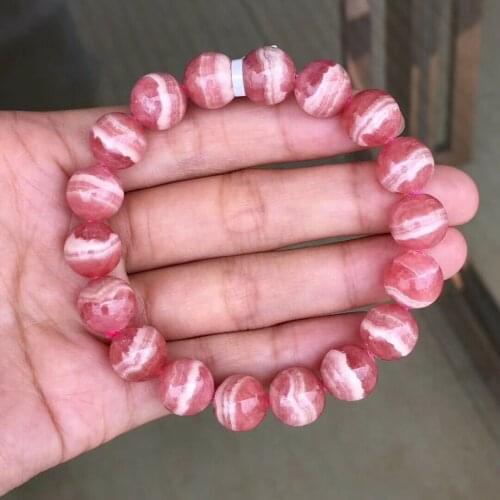 Genuine Natural Red Rose Rhodochrosite Bracelet Gemstone 11mm Crystal Clear Round Beads Stretch Women Fashion Jewelry AAAAA