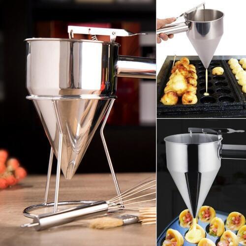 Stainless Steel Small Octopus Balls Making Funnel Cupcakes Baking Dispenser with Rack Kitchen Utensils Funnel Tools