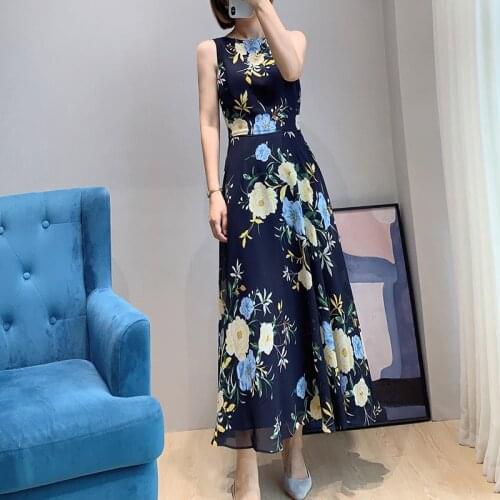 New Arrival UK Fashion Elegant Floral Print Sleeveless Midi Dress UK6-18 Plus Size