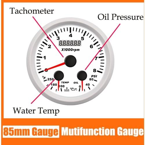 New Universal 3 in 1 Multifunctional Gauge Tachometer Oil temp Water Temperature gauge With Backlight Fit For Car Boat