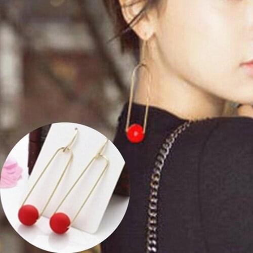 Charm Geometric Fashion Red Bead Earrings Wild Prevent Allergy Earrings Cute Gift Long Earings Wedding Jewelry