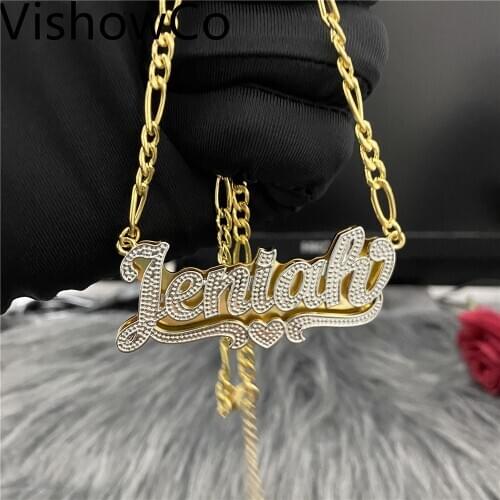 VishowCo Hip Hop Letter Necklace Name Gothic Double Plated Name Necklace Old English Custom Carving Batch of Flowers for Gifts