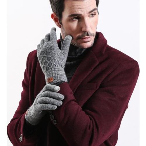 Touch screen gloves mens winter warm knitting and velvet outdoor riding woolen driving gloves