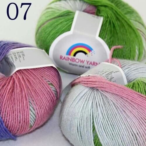 Sale Soft Cashmere Wool Colorful Rainbow Wrap Shawl DIY Hand Knit Yarn 3X50gr ball Purple Green Blue Aqua 524-07-3
