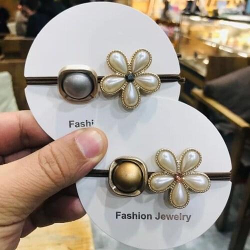 2021 Japanese Korean Style Fresh Sweet Golden Flowers Pearl Hair Band Hair Rope Hair Ring Elastic