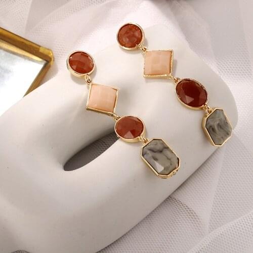 1Pair Women Girls Geometric Earrings Fashion Circle Dangling Earrings Ellipse Drop Earrings Retro Personalized Earrings