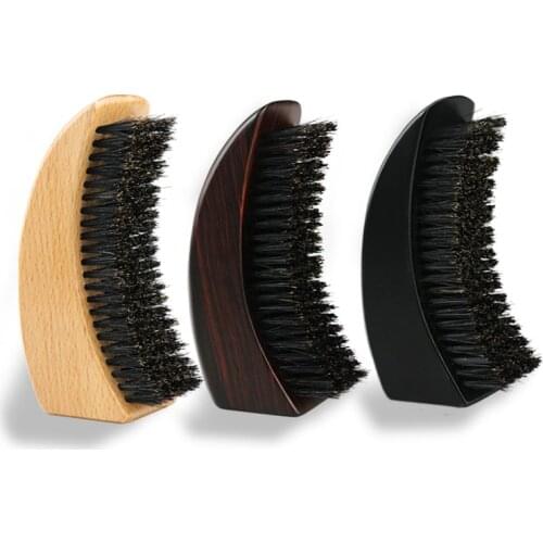 New Design Men Boar Hair Bristle Beard Mustache Brush Palm Soft Half Round Wood Handle Wave Brush Hair Beard Comb Brush For Men