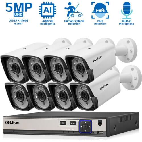H.265 8CH POE NVR Security Camera System 5MP Outdoor Waterproof Cctv 8 Camera Surveillance System Kit 4Ch POE IP Cam Set XMEYE