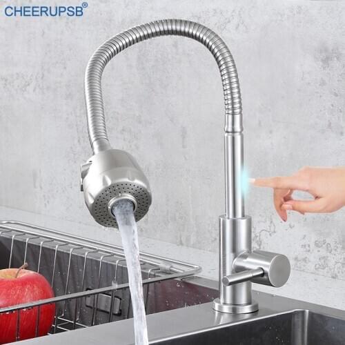 Kitchen Sink Smart Touch Faucets Single Cold Water Mixer Sensor Tap Deck Mounted Sensitive Crane 360 Rotation Inductive Faucets