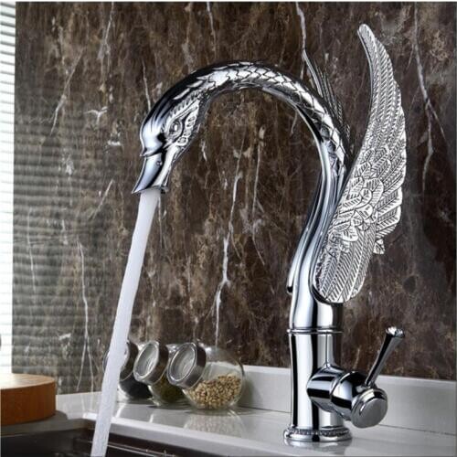 Vidric New luxury high technology art carved bathroom chrome finished swan sink faucet basin faucet hot and cold lavatory tap