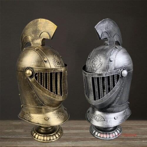 Vintage European Roman Warrior Helmet Statue Metalwork Armor Iron Model Props Home Decoration Accessories Gift Drop Shipping