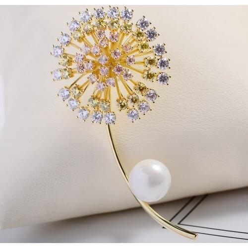 Bad Guy Zircon Brooches for Womens Brooch Pin Golden and Red Dandelion Fashion Jewelry Clothes Scarf Buckle Garment Accessories