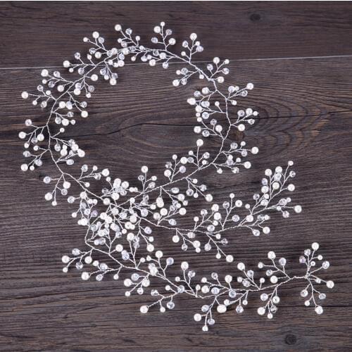 Trendy Silver Color Pearl Charm Headbands Crystal Beads Long Bridal Hairbands Headdress Wedding Hair Accessories Tiara Headpiecs