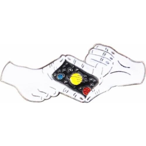 HOSENG Creative Hand Starry Sky Planet White And Black Color Brooch Women Man Fashion Coat Collar Enamel Jewelry Pin Gift HS_178