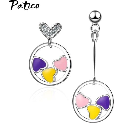 New Charm 925 Sterling Silver Dazzling Heart Drop Earrings Wedding Asymmetry Earrings for Women Lover Jewelry Romantic Gift