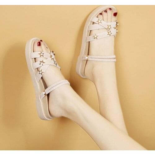 2021 Ladies New Harajuku Style Roman Sandals Women Summer Fashion Wild Ins Net Red Tide Flat Shoes Thick Bottom Platform Shoes