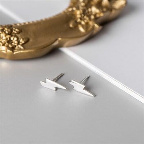 SODROV 925 Sterling Silver Cute Little Lightning Ear Studs Earrings for Women Korean Earrings Sterling Silver 925 Stud Earrings