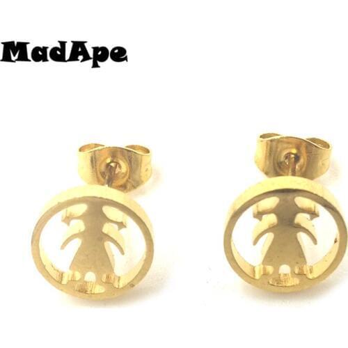 MadApe Cute Girl Stud Earrings 316L Stainless Steel Gold Color Round Earrings For Women Girl Earrings Jewelry Wholesale Price