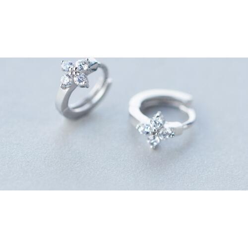 MloveAcc Women 100% Real Pure Genuine 925 Sterling Silver Flower Ear Jewelry Luxury Women Hoop Earrings with Clear CZ