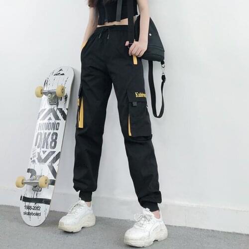 Women Cargo Pants Fashion Streetwear Ankle Length Elastic Waist Drawstring Pants Female Loose Trousers Casual Joggers Pants