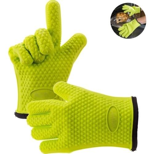 1PCS Heat Resistant Silicone Oven Gloves Cotton Microwave Mitts Silicone BBQ Mitt Cotton Baking Glove For Pot Cooking Tools