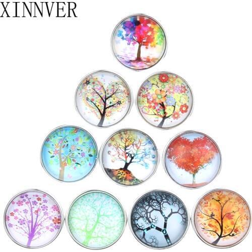10pcs/lot Round Glass Snap Button 18MM Tree Of Life Xinnver Snap Jewelry Wholesale Fit Snap Bracelets For women Jewelry ZB305