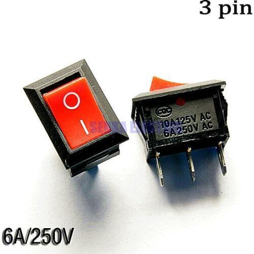 100pcs/lot 15*21mm 3 Pin 2 Position KCD1 Push Button Boat Switches RED ON-ON Rocker Switch