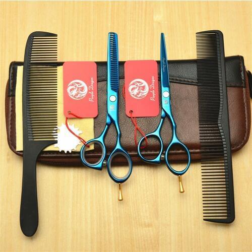 1014Z 5.5'' 4Pcs Suit Purple Dragon Blue Professional Hairdressing Scissors 440C Cutting Scissors Thinning Shears Hair Scissors