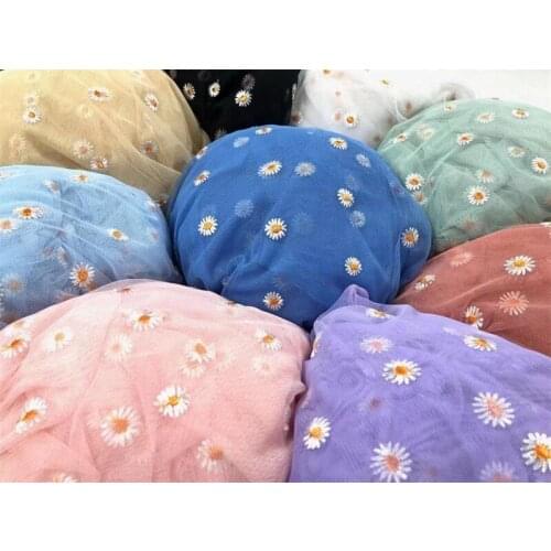 2 Yards Daisy Floral Overlay Tulle lace fabric Lovely Flower Embroidery Nylon Mesh fabric for Bridal Wedding Gown Party Prom