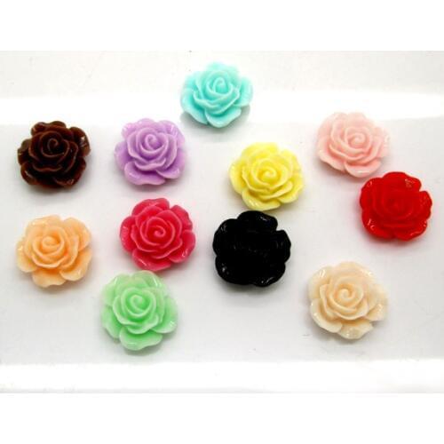 50Pcs Mixed Resin Rose Flower Beads Decoration Crafts Flatback Cabochon Scrapbooking Fit Phone Embellishments Diy Accessories