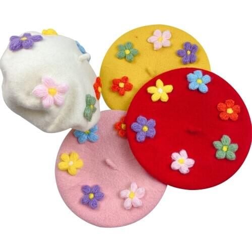 Toddler Girls Dome Berets Hat Classic French Style Winter Artist Beanie Cap with Colorful Flowers