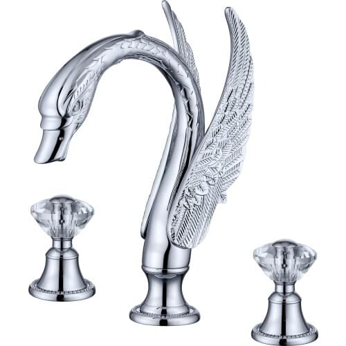 Free shipping chrome finish 3 PIECES 8" BATHROOM swan TUB faucet deck mounted crystal handles