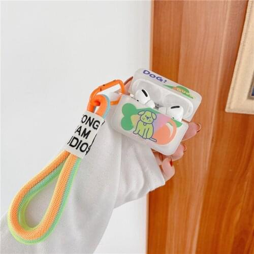 For AirPods Pro Case Cute Dog Pattern Earphone Case for AirPods 1 2 Soft TPU Protect Cover with Keychain Lanyard Bracelet