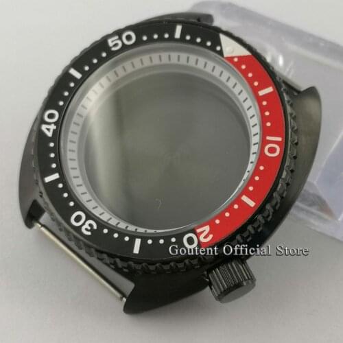 Goutent NH35 NH36 Movement Watch Case 45mm Black PVD Black&Red Alloy Bezel Insert White Chapter Ring Sapphire glass Case