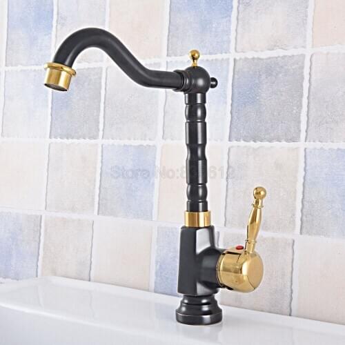 Black & Gold Color Brass Bathroom Kitchen Basin Sink Faucet Mixer Tap Swivel Spout Single Handle One Hole Deck Mounted tsf798