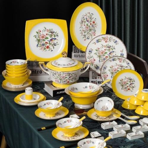 Jingdezhen color hand-painted Phnom Penh bone porcelain tableware high-end dishes set gift dinnerware set