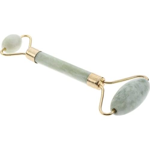 Double Heads Natural Jade Stone Facial Massage Roller Face Eyes Neck Massager Stick for Healthy Youthful Skin
