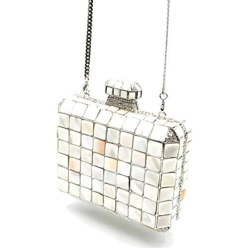 Elegant traditional bridal wedding party rhinestone purses Luxury women evening clutches classical square shell crystal bag