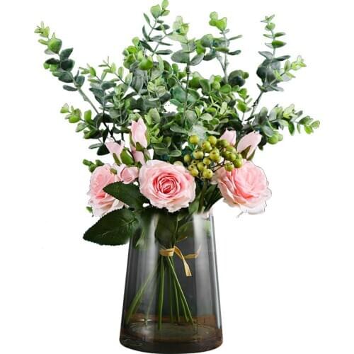 European Luxury Glass Vase Transparent Hydroponic Plant Flowers In Gold Small Mouth Vases for Flowersvase Room Floral Decoration