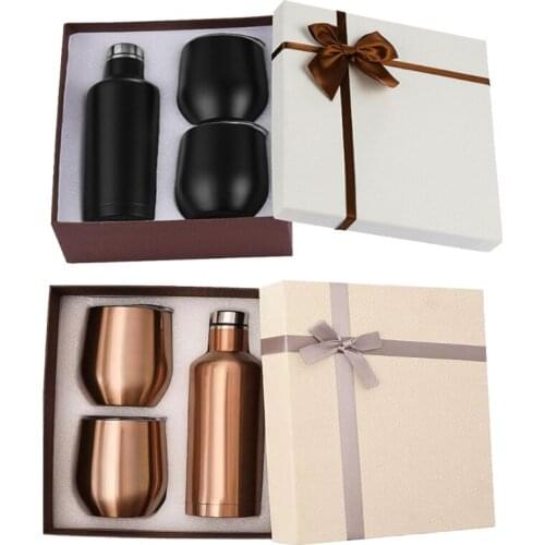Insulated Bottle with 2 Tumbler Set Double Walled Stainless Steel 500ml Wine Bottle and 2 Pack 12 Oz Insulated Wine Tumblers Lid