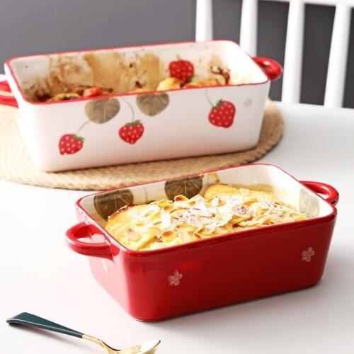 Ceramic Baking Dish Roasting Lasagna Pan Rectangular Bakeware with Handle Oven Kitchen Tool Dinner Plates
