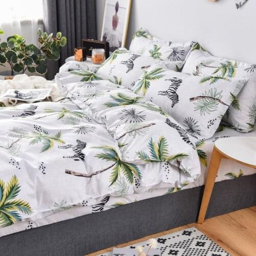 Coconut Trees Comforter Bedding Set Simple White Elegant Double Sided King Queen Full Single Size Duvet Cover Sheet Pillowcase