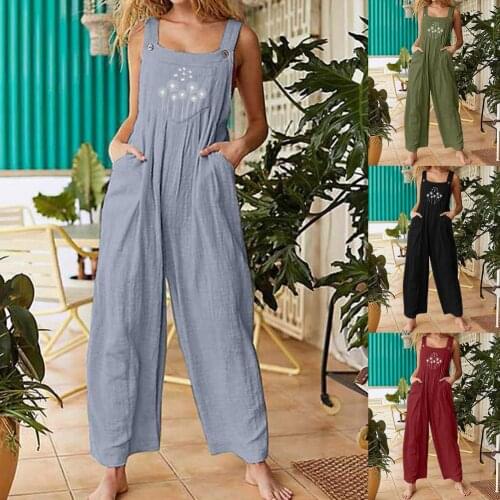 Simple Loose Ladies Dandelion Print Loose Overalls Female Overalls Wide Leg for Going Out