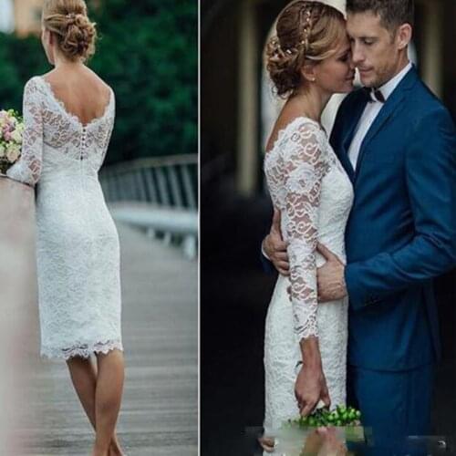 Summer Short Wedding Dresses with long sleeve Custom Made Simple White Ivory Short Sheath bohemian Wedding Dresses Bridal Gowns