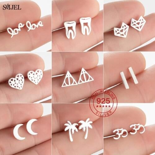 Personality OM Symbol Earrings Women 925 Sterling Silver Love Letter Tooth Crescent Earrings Meditation Yoga Minimalist Jewelry